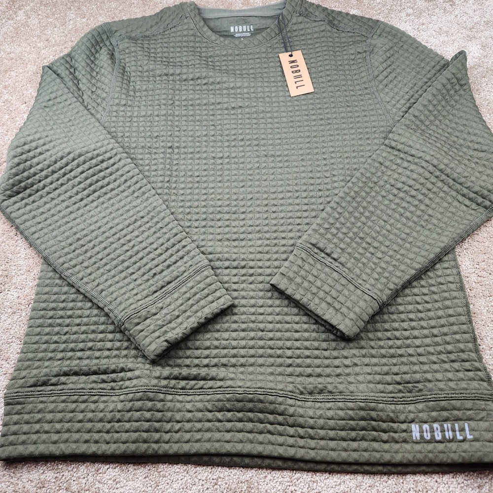 NOBULL Mens Quilted Pullover Army Green MQLTPULLARMYL Size L NWT